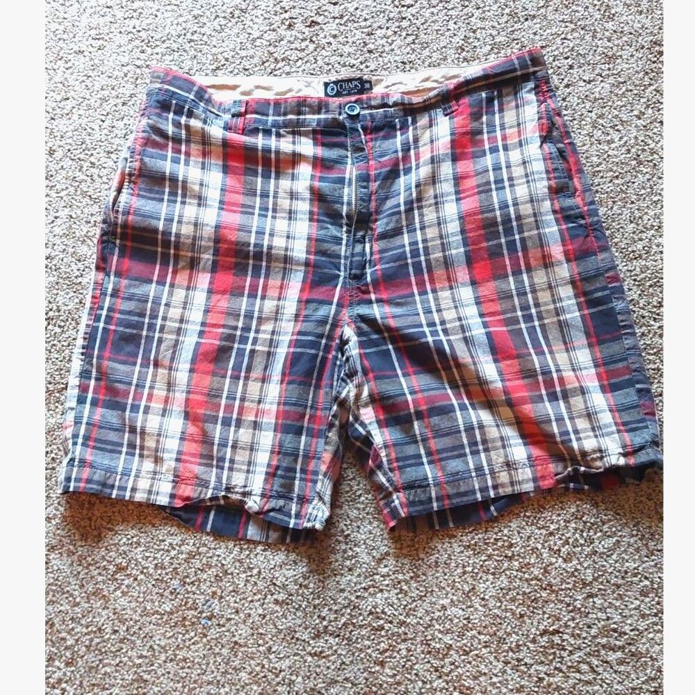Chaps Madras Plaid Chino Shorts Men’s 38 Preppy Grampcore Brown, Red, Black